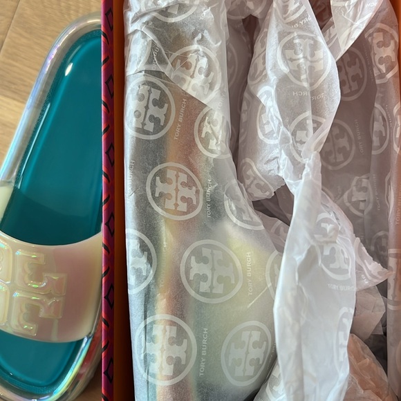 Tory Burch Women's Bubble Jelly Iridescent Tuscan Sea Slides Size 8 Includes Box - Picture 5 of 5